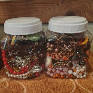 2 JEWELRY JARS Open Your Own! Lot CRAFT Upcycle Repurpose 4 lbs